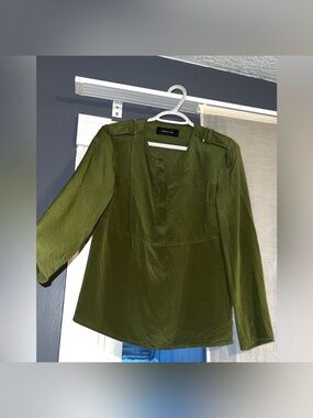 Derek Lam olive green silk long-sleeve blouse